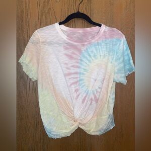 American Eagle Tie Dye Twist Top Size M with Ruffle Details